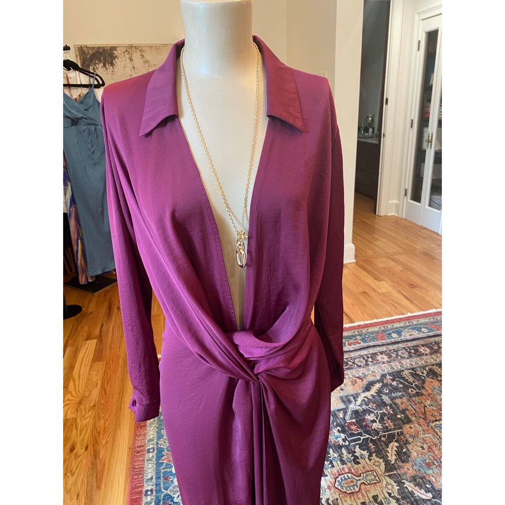 Peace Love World Plum Purple Deep V-Neck Twist Front Maxi Dress Size 6